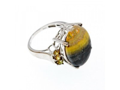 925 Sterling Silver Jasper & Citrine Ring Size 8