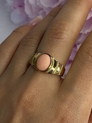 925 Sterling Silver Gold Plated Coral Ring Size 9