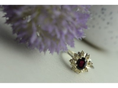 925 Sterling Silver Rubellite & CZ Ring Size 11