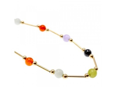 14K Yellow Gold Jadeite Balls Necklace