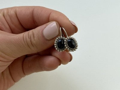 Vintage 925 Sterling Silver Onyx Earrings