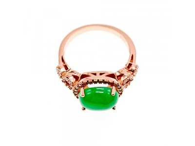 925 Sterling Silver Gold Plated Green Nephrite (Jade) & CZ Ring Size 8