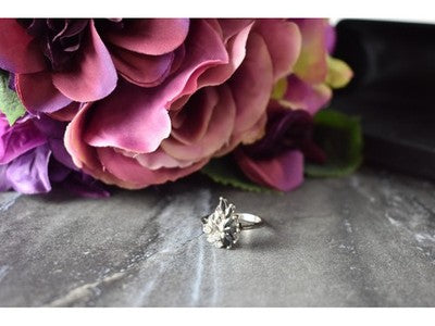 925 Sterling Silver Dark Blue Spinel & CZ Ring Size 6.5