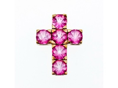 925 Sterling Silver Gold Plated Pink Topaz Cross Pendant