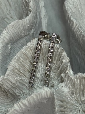 14K WHITE GOLD DIAMONDS EARRINGS LENGTH 1.13 INCH