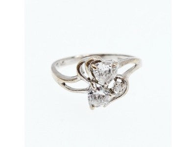925 Sterling Silver White CZ "Hearts" Ring Size 9
