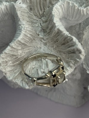 925 Sterling Silver White & Blue Sapphire Ring Size 7