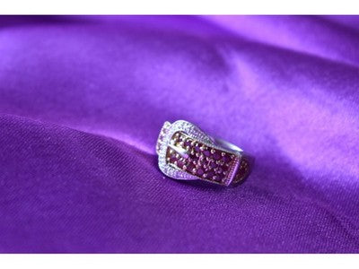 925 Sterling Silver Pink Spinel & White Sapphire "Belt" Ring Size 6.5