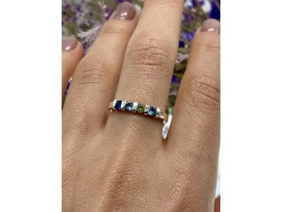 925 Sterling Silver Topaz, Peridot & Spinel Ring Size 9