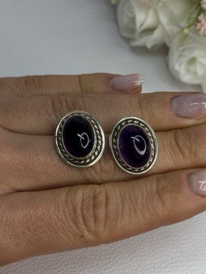 925 Sterling Silver Amethyst Earrings Length 0.75 Inch