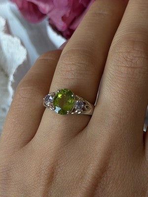 925 Sterling Silver Peridot & Tanzanite Ring Size 7