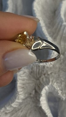Elegant 925 Sterling Silver Yellow Citrine Ring Size 8