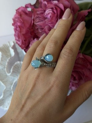 925 Sterling Silver Blue Chalcedony Ring Size 11 Sizable