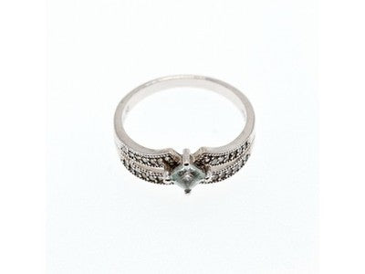 925 Sterling Silver Aquamarine & CZ Ring Size 11