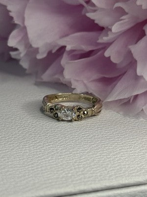 925 Sterling Silver Beryl & Marcasite Ring Size 7