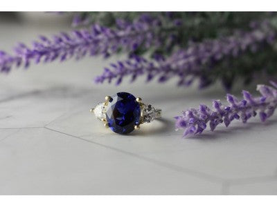 925 Sterling Silver Sapphire & CZ Ring Size 5.5