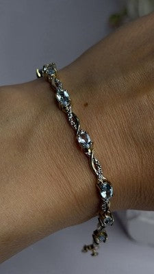 925 Sterling Silver Gold Plated Blue Topaz Bracelet Size 7.5
