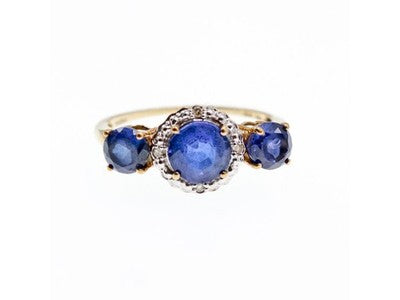10K Yellow Gold London Blue Topaz & Diamonds Ring Size 6.5