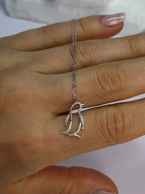 14K WHITE GOLD DIAMOND PENGUIN NECKLACE LENGTH 17 INCH