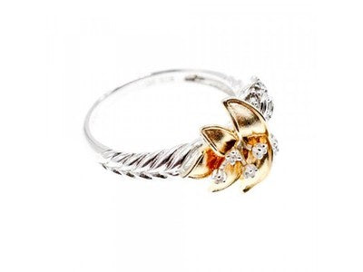 925 Sterling Silver Gold Plated CZ "Flower" Ring Size 9.5