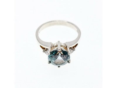 925 Sterling Silver Aquamarine & CZ Ring Size 7