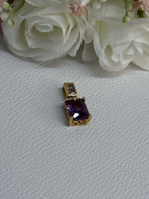 925 Sterling Silver Gold Plated Amethyst Pendant Length 0.80 Inch
