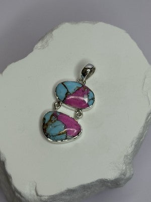 925 Sterling Silver Cotton Candy Turquoise Pendant Length 1.5 Inch