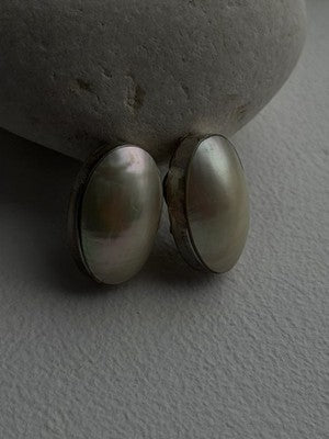 Vintage Clip-On 925 Sterling White Mother of Pearl Abalone Silver Earrings