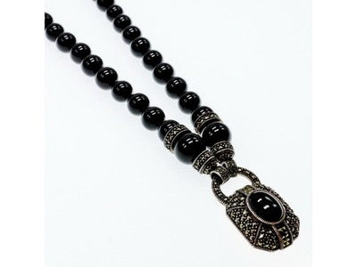 Vintage 925 Sterling Silver Black Jade and Marcasites Necklace