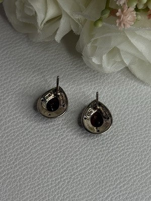 925 Sterling Silver Garnet & Marcasite Earrings Length 0.60 Inch