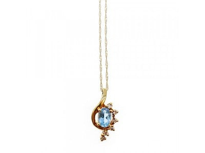 10K / 14 K Yellow Gold Topaz & Diamonds Chain With Pendant