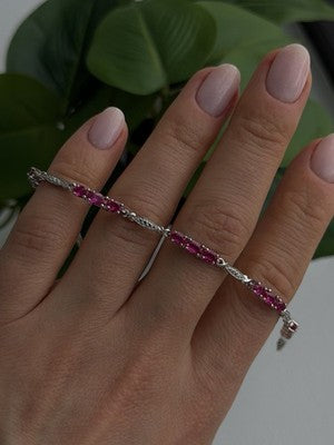925 Sterling Silver Pink Sapphire Love Romantic Bracelet 7