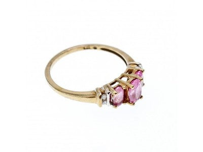 10K Yellow Gold Pink Topaz & Diamonds Ring Size 6.5