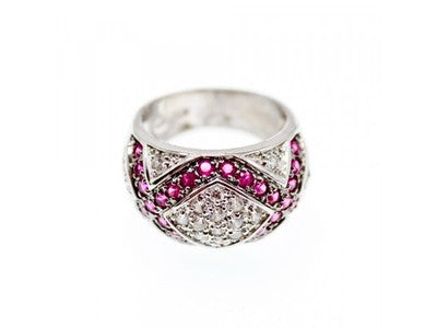925 Sterling Silver White and Pink Topaz Ring Size 8