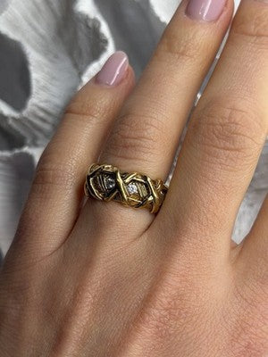 925 Sterling Silver Gold Plated Cz Band Ring Size 7