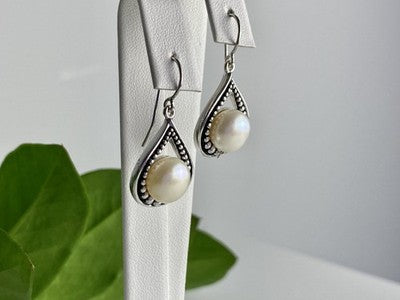 Vintage 925 Sterling Silver Pearls Earrings