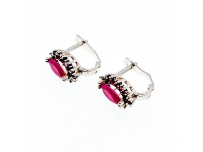 925 Sterling Silver Ruby & Marcasites Earrings
