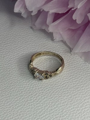 925 Sterling Silver Beryl & Marcasite Ring Size 7