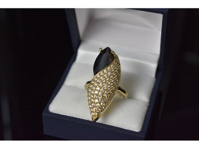 925 Sterling Silver Black Alpanite & CZ Ring Size 9