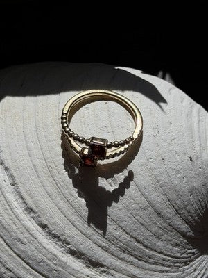Modern Adjustable 14K Yellow Gold Garnet & Diamond Ring