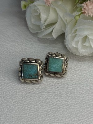 Vintage 925 Sterling Silver Turquoise Earrings Length 0.60 Inch