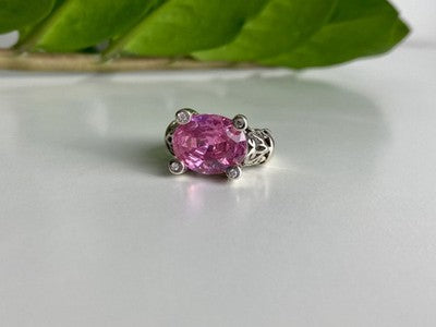 925 Sterling Silver Pink CZ Ring Size 8