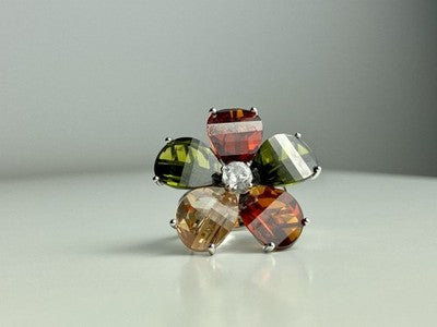 925 Sterling Silver Multicolor Spinel & Goshenite Ring Size 8.5