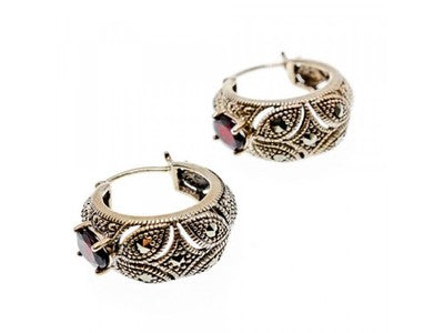 Vintage 925 Sterling Silver Almandine & Marcasites Earrings