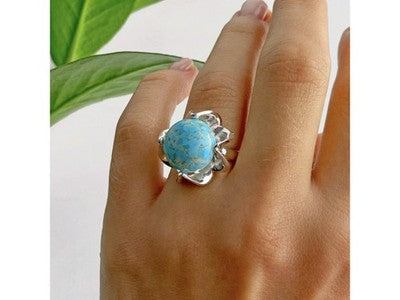 925 Sterling Silver Larimar Ring Size 6.75