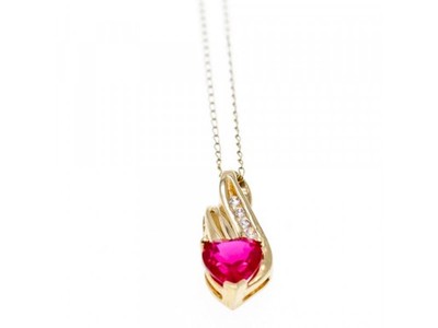 10K Yellow Gold Ruby & Diamonds Heart Chain With Pendant