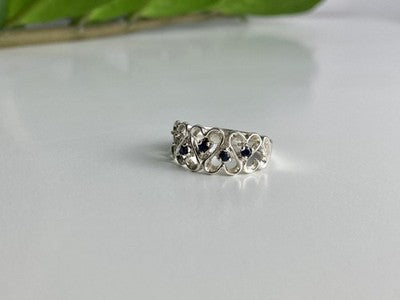 925 Sterling Silver Sapphires "Hearts" Ring Size 9.5