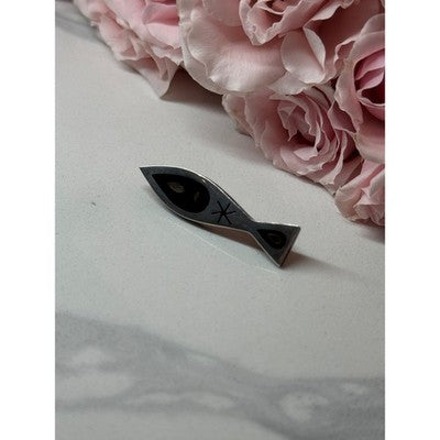 925 Sterling Silver Black Evil Eye Enamel Brooch Length 1.5 In