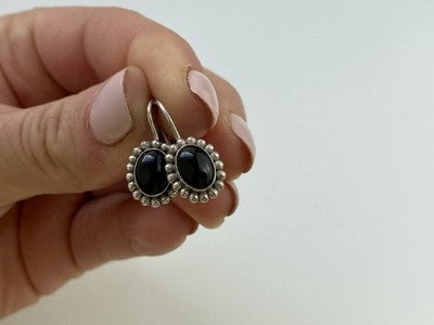 Vintage 925 Sterling Silver Onyx Earrings