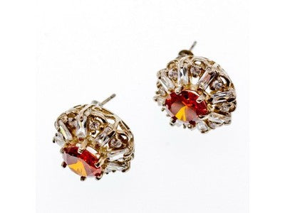 925 Sterling Silver Hessonite & CZ Stud Earrings